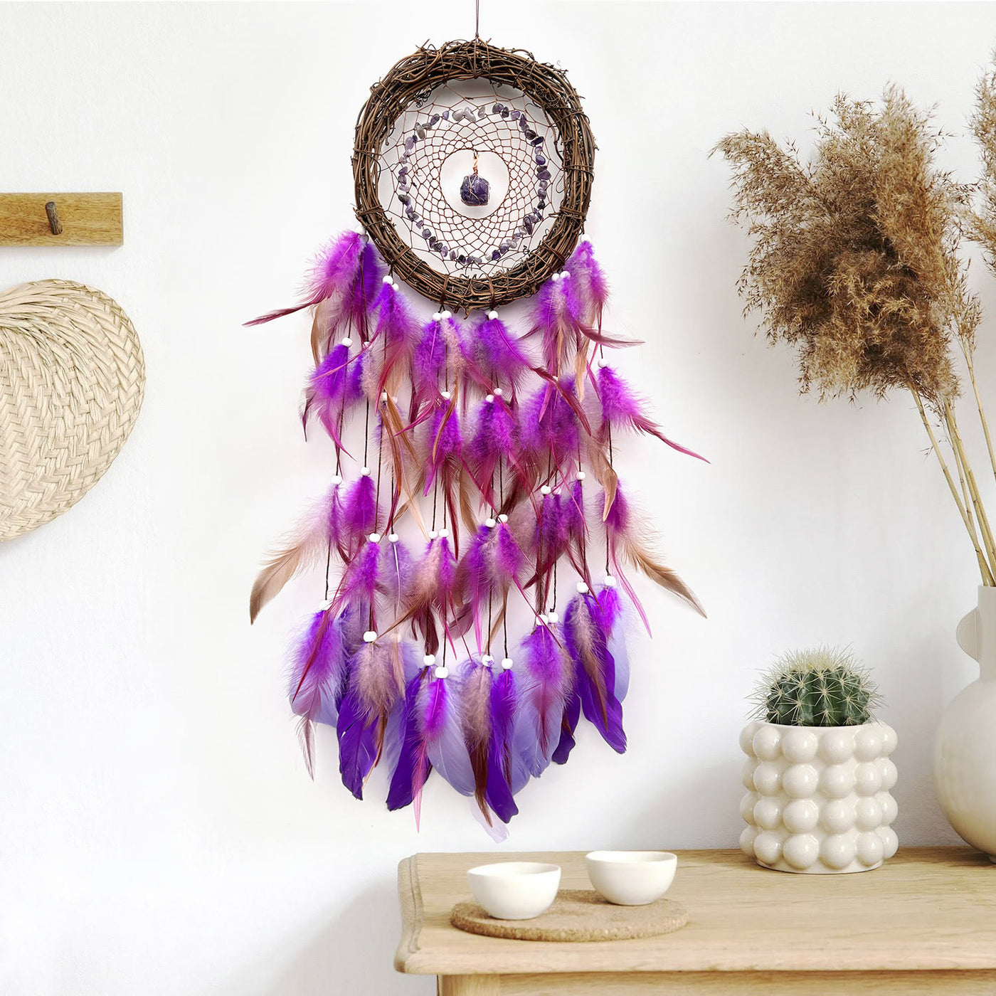 Olivenorma Wall Decoration Natural Rattan Gemstone Dream Catcher