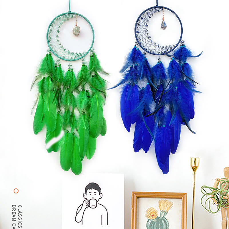 Olivenorma Crescent Raw Gemstone Feather Indian Dream Catcher