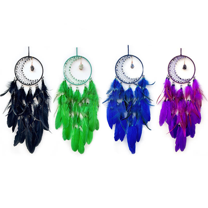 Olivenorma Crescent Raw Gemstone Feather Indian Dream Catcher