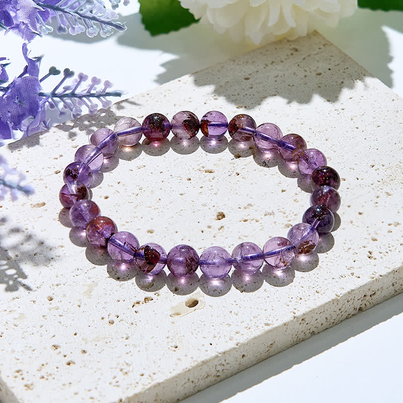 Olivenorma Natural Purple Phantom Quartz Beads Bracelet