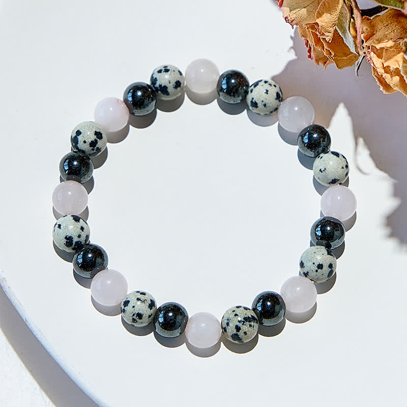 Olivenorma Hematite Dalmatian Jasper Rose Quartz Beads Bracelet