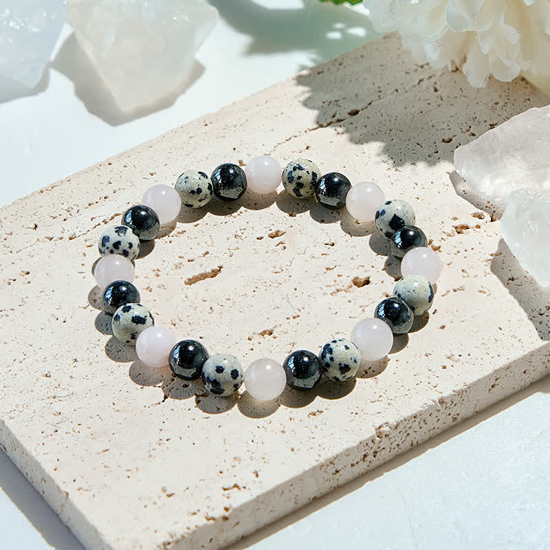 Olivenorma Hematite Dalmatian Jasper Rose Quartz Beads Bracelet