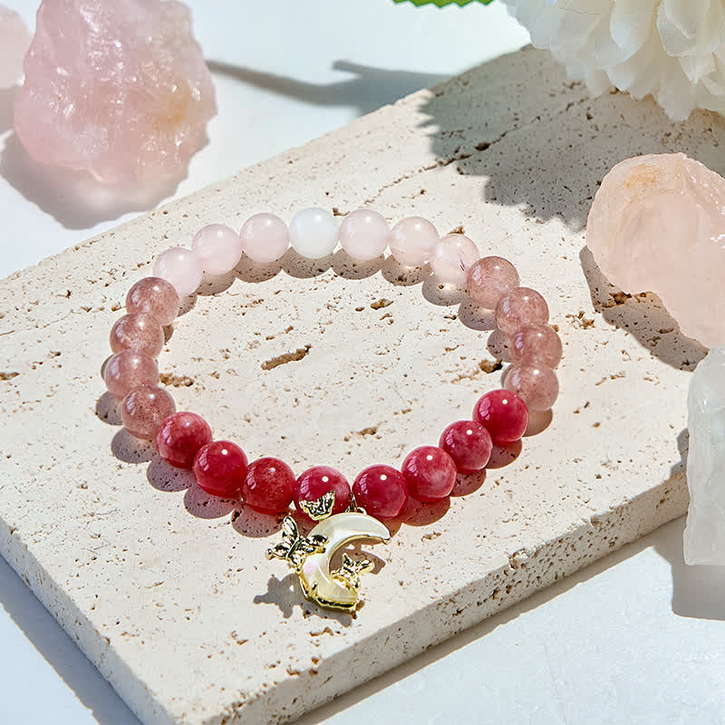 Olivenorma Natural Pink Crystal Beads Moon Pendant Bracelet