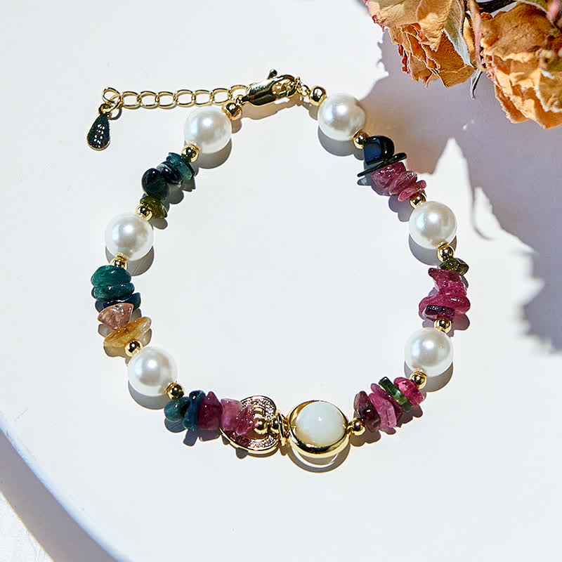 Olivenorma Natural Tourmaline Pearl Beads Bracelet