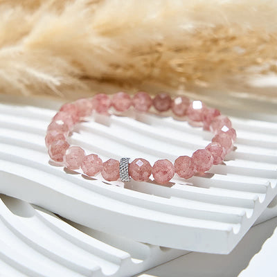 Olivenorma Cut Face Natural Strawberry Quartz Beads Bracelet