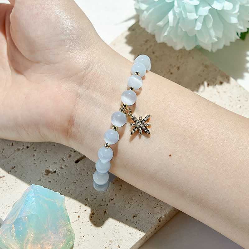 Olivenorma White Cat's Eye Stone Beads Bracelet