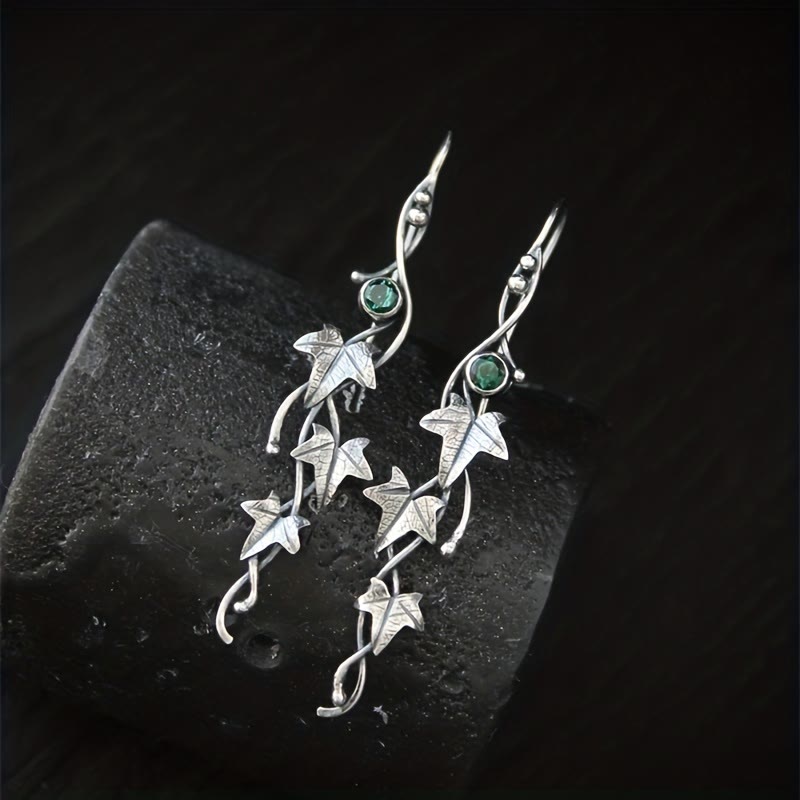 Olivenorma Genuine Gemstone Inlaid Vine Shaped Earrings