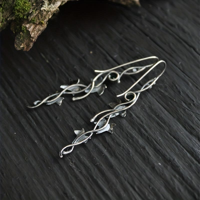 Olivenorma Genuine Gemstone Inlaid Vine Shaped Earrings