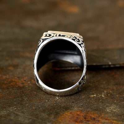 Olivenorma Engraved Tree of Life Faceted Black Onyx Ring