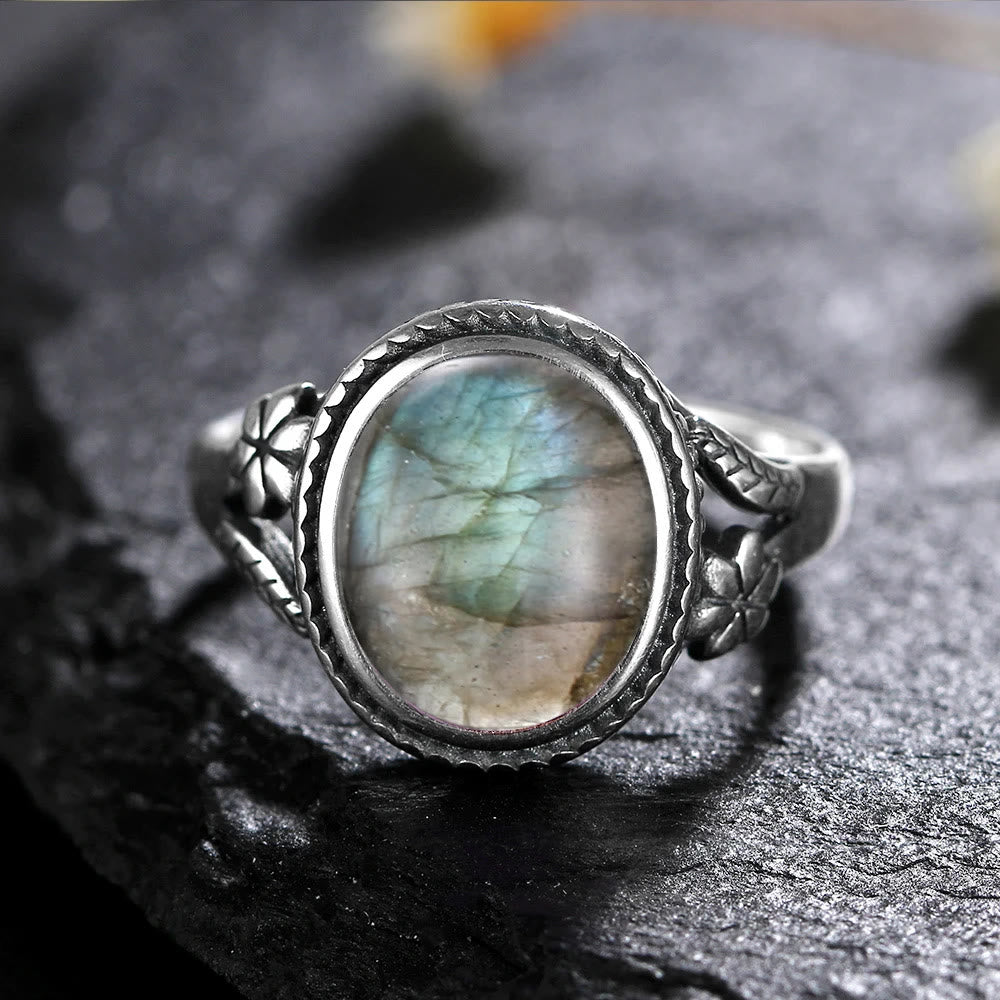 Olivenorma Egraved Natural Gemstone Inlaid S925 Silver Ring