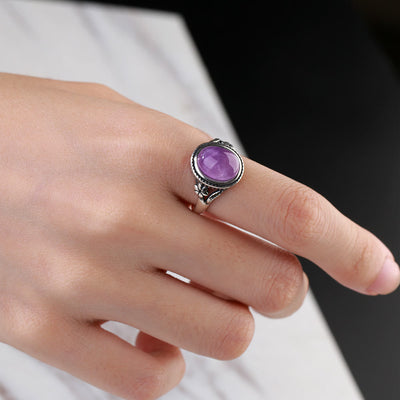 Olivenorma Egraved Natural Gemstone Inlaid S925 Silver Ring