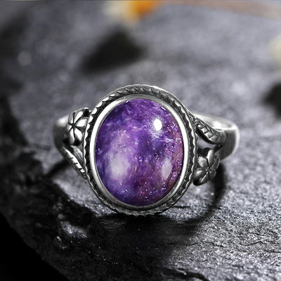 Olivenorma Egraved Natural Gemstone Inlaid S925 Silver Ring