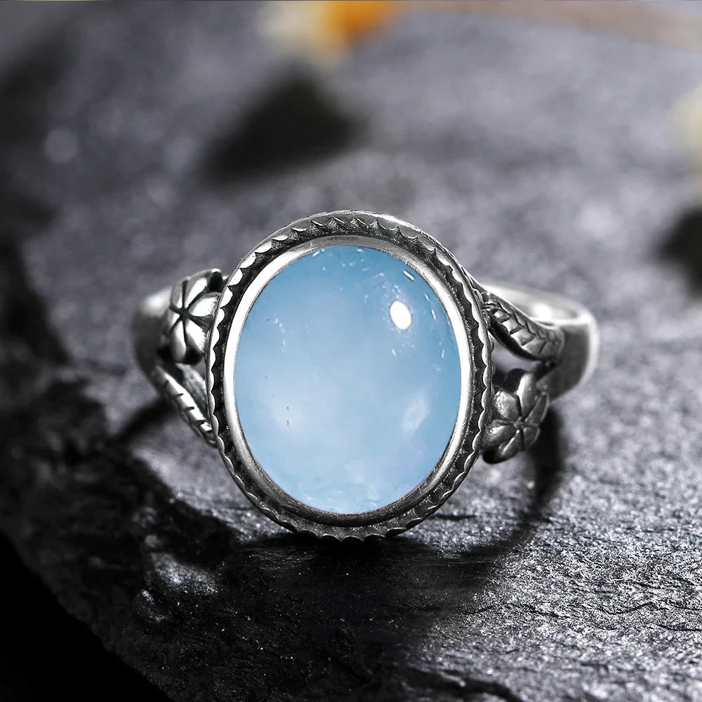 Olivenorma Egraved Natural Gemstone Inlaid S925 Silver Ring