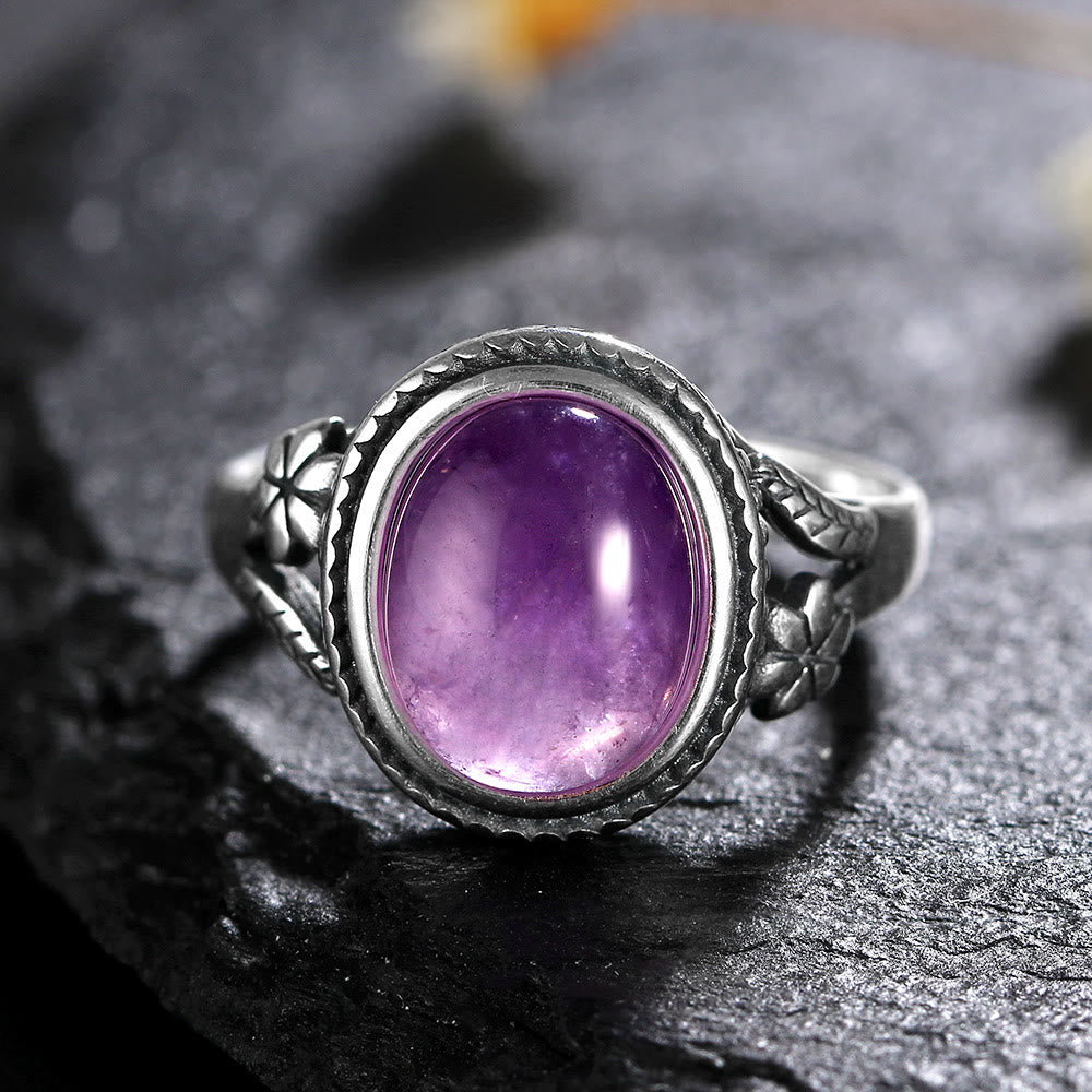 Olivenorma Egraved Natural Gemstone Inlaid S925 Silver Ring