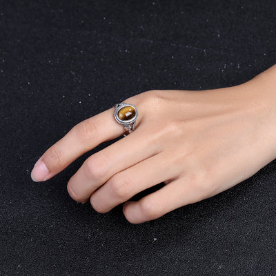 Olivenorma Egraved Natural Gemstone Inlaid S925 Silver Ring