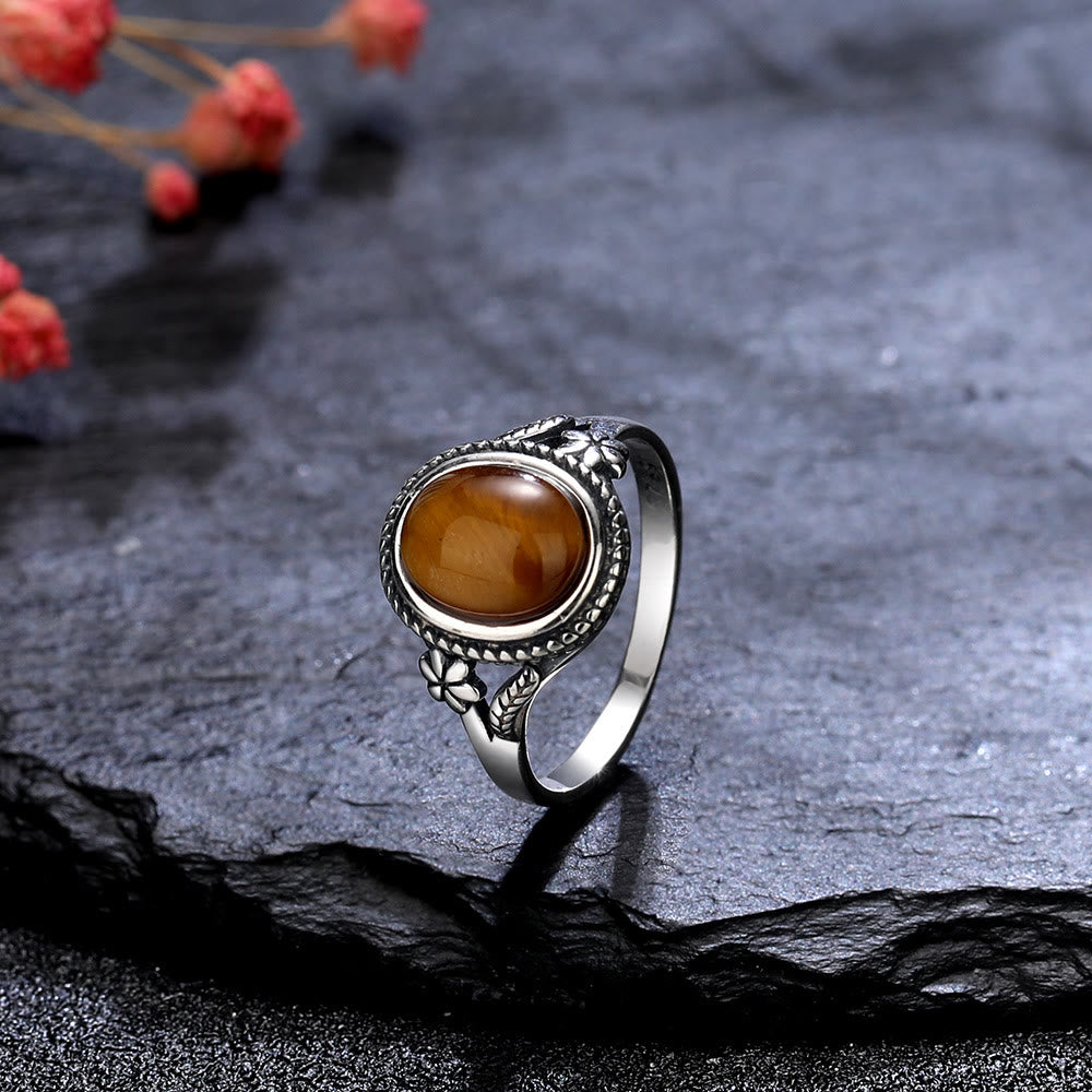 Olivenorma Egraved Natural Gemstone Inlaid S925 Silver Ring