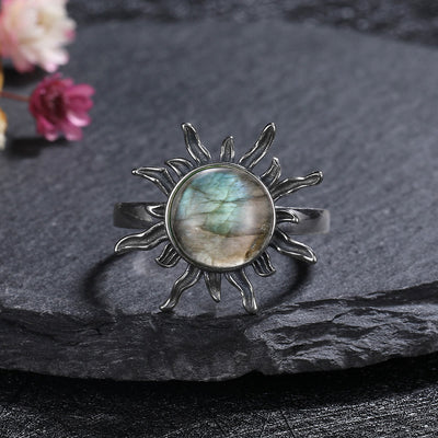 Olivenorma Bohemian Healing Crystal Round Kyanite Sun Ring