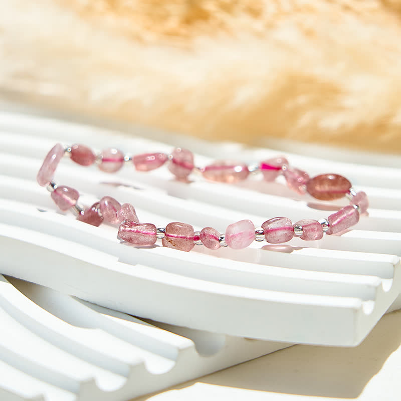 Olivenorma Natural Strawberry Quartz Beaded Bracelet