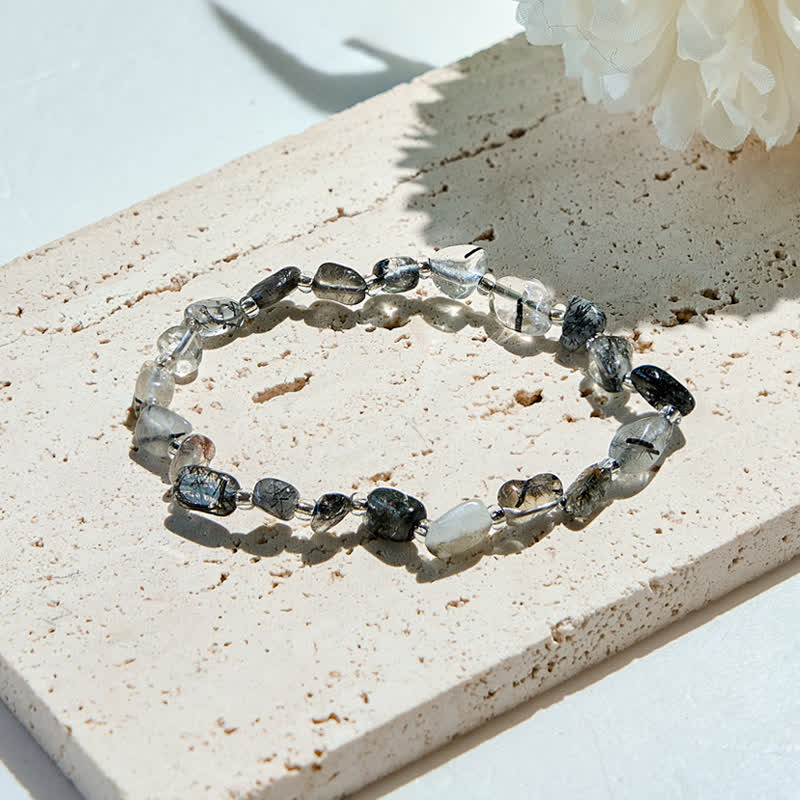 Olivenorma Natural Black Quartz Rutilated Beads Bracelet