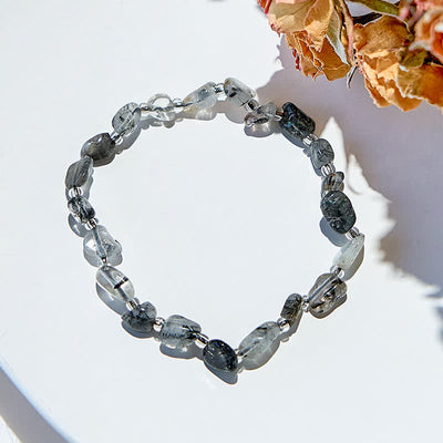 Olivenorma Natural Black Quartz Rutilated Beads Bracelet