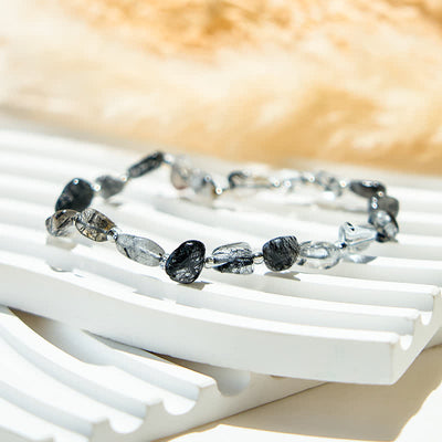 Olivenorma Natural Black Quartz Rutilated Beads Bracelet