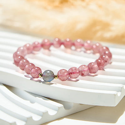 Olivenorma Natural Strawberry Quartz Labradorite Beads Bracelet