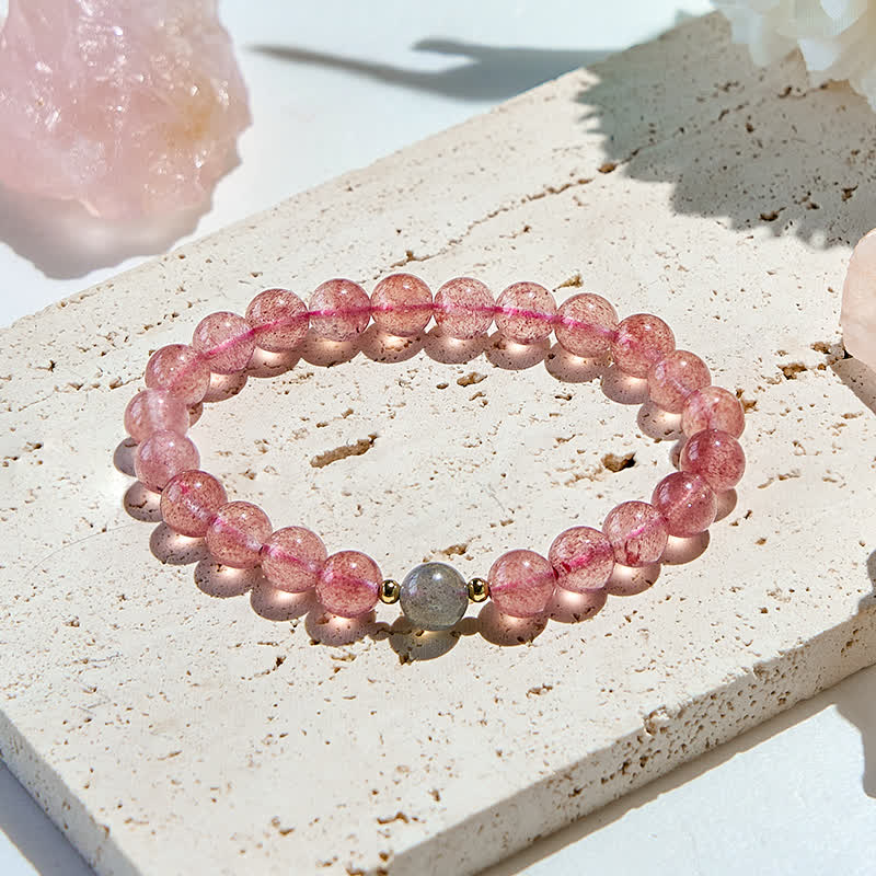 Olivenorma Natural Strawberry Quartz Labradorite Beads Bracelet