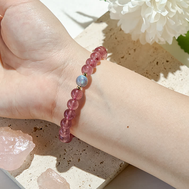 Olivenorma Natural Strawberry Quartz Labradorite Beads Bracelet