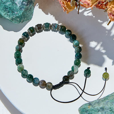 Olivenorma Natural Moss Agate Beaded Bracelet