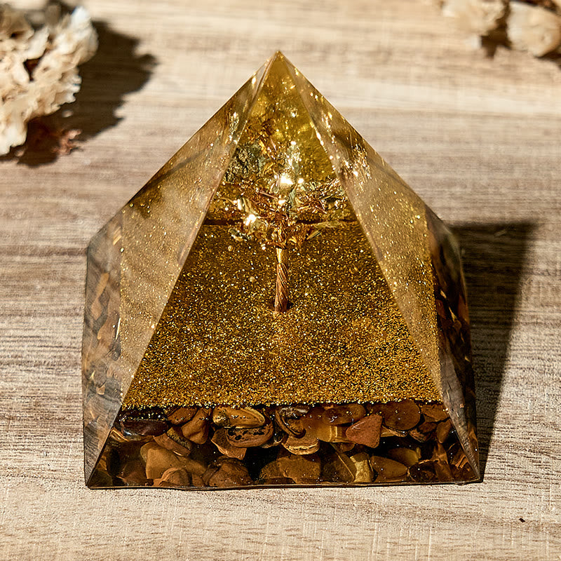 Olivenorma Natural Tiger-Eye Healing Energy Orgone Pyramid