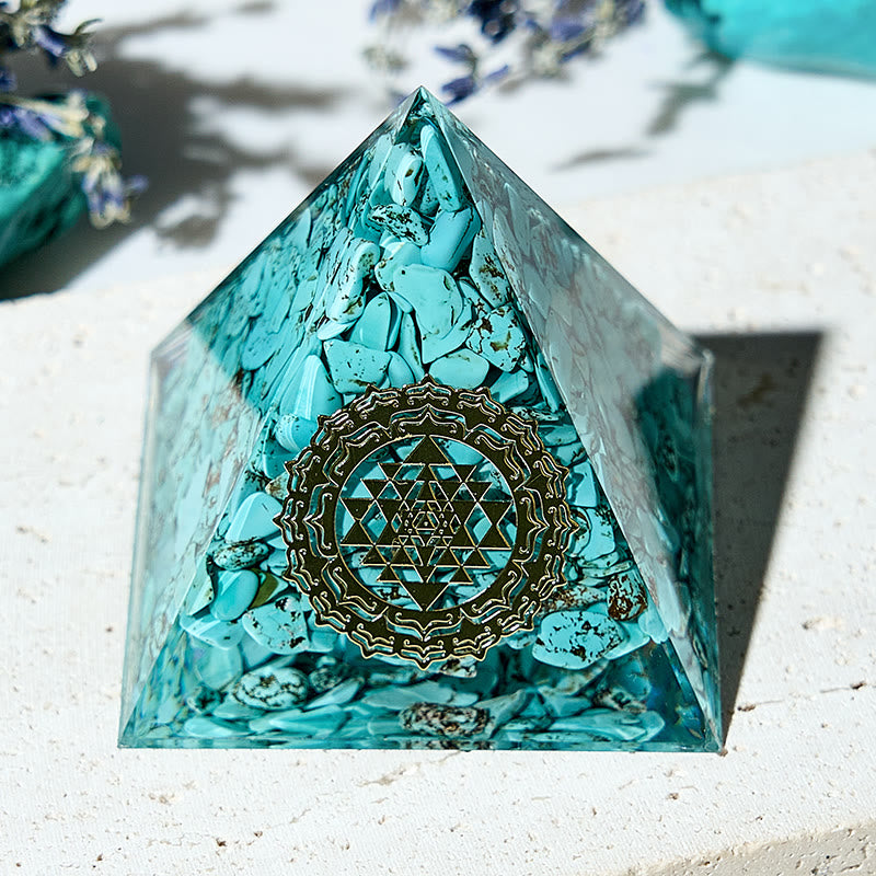 Olivenorma Flower of Life Turquoise Optimism Orgone Pyramid