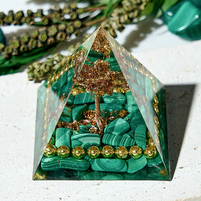 Olivenorma Natural Malachite Balancing Healing Chakra Orgone Pyramid