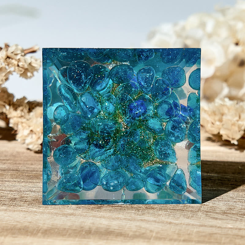 Olivenorma Tree of Life Aquamarine Chakra Energy Orgone Pyramid