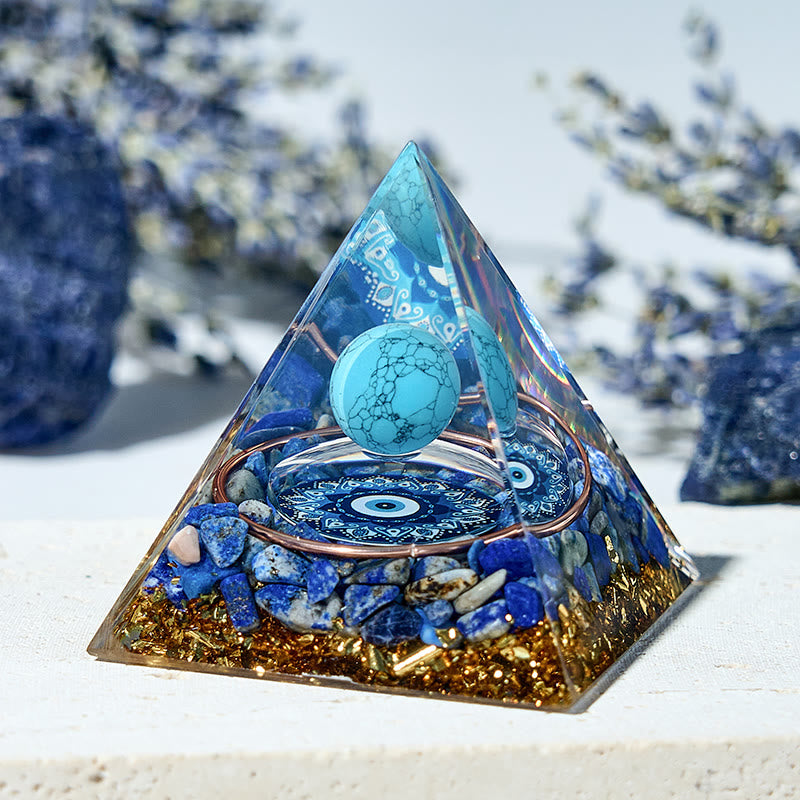 Olivenorma Turquoise Sphere Evil-Eye Protection Orgone Pyramid