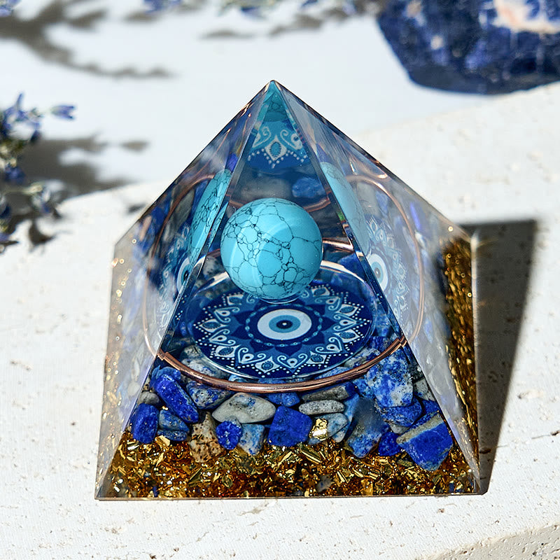 Olivenorma Turquoise Sphere Evil-Eye Protection Orgone Pyramid