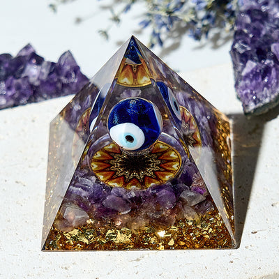 Olivenorma Amethyst Evil Eye Handmade Crystal Orgone Pyramid