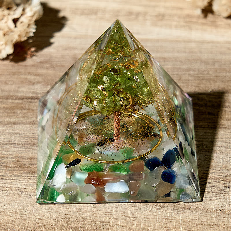 Olivenorma Tree of Life Peridot Healing Crystal Orgone Pyramid