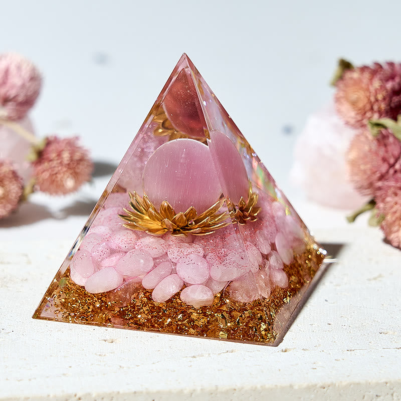 Olivenorma Rose Quartz Lotus Healing Orgone Pyramid