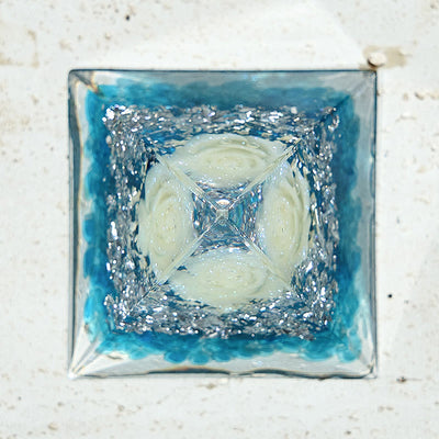 Olivenorma White Jade Flower with Aquamarine Energy Orgone Pyramid