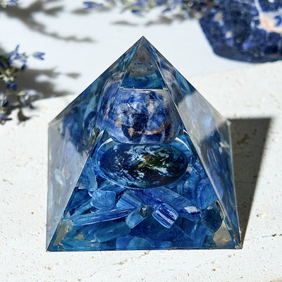 Olivenorma Genuine Sodalite Kyanite Blue Earth Orgone Pyramid