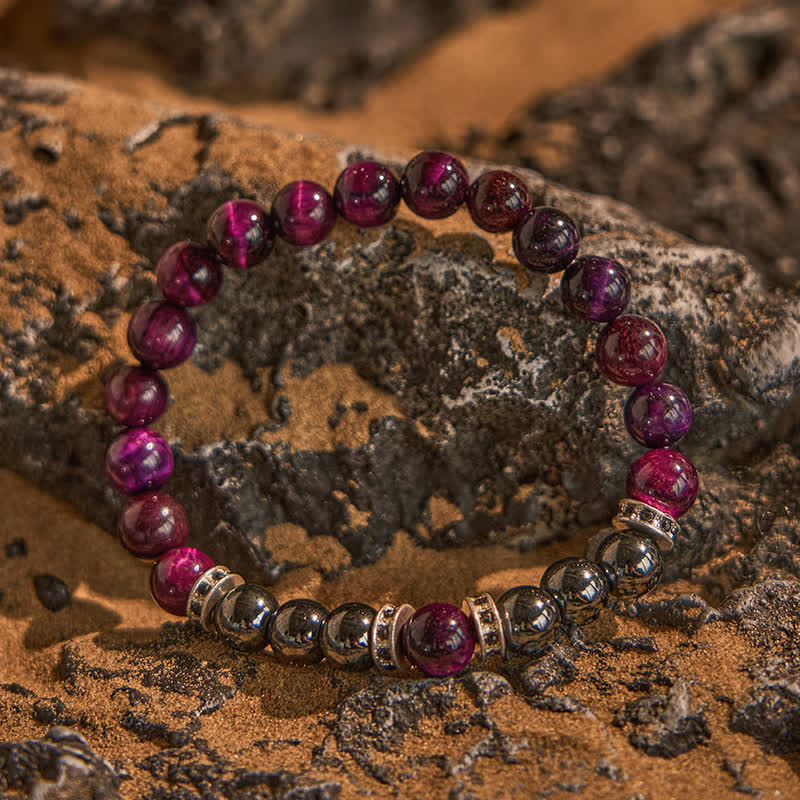 Olivenorma Natural Hematite Pink Tiger Eye Beads Bracelet