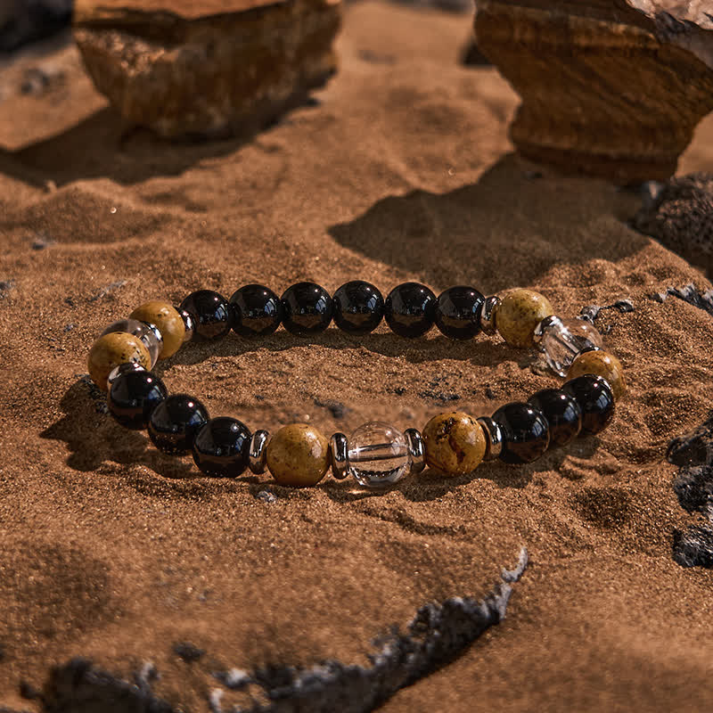 Olivenorma Obsidian Clear Crystal Picture Jasper Beads Bracelet