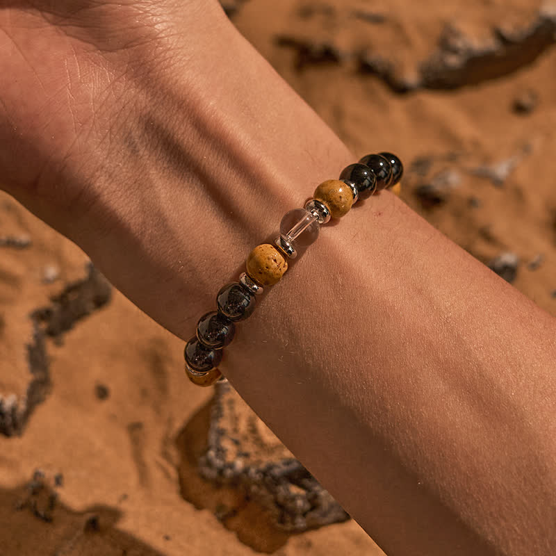 Olivenorma Obsidian Clear Crystal Picture Jasper Beads Bracelet