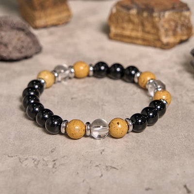 Olivenorma Obsidian Clear Crystal Picture Jasper Beads Bracelet