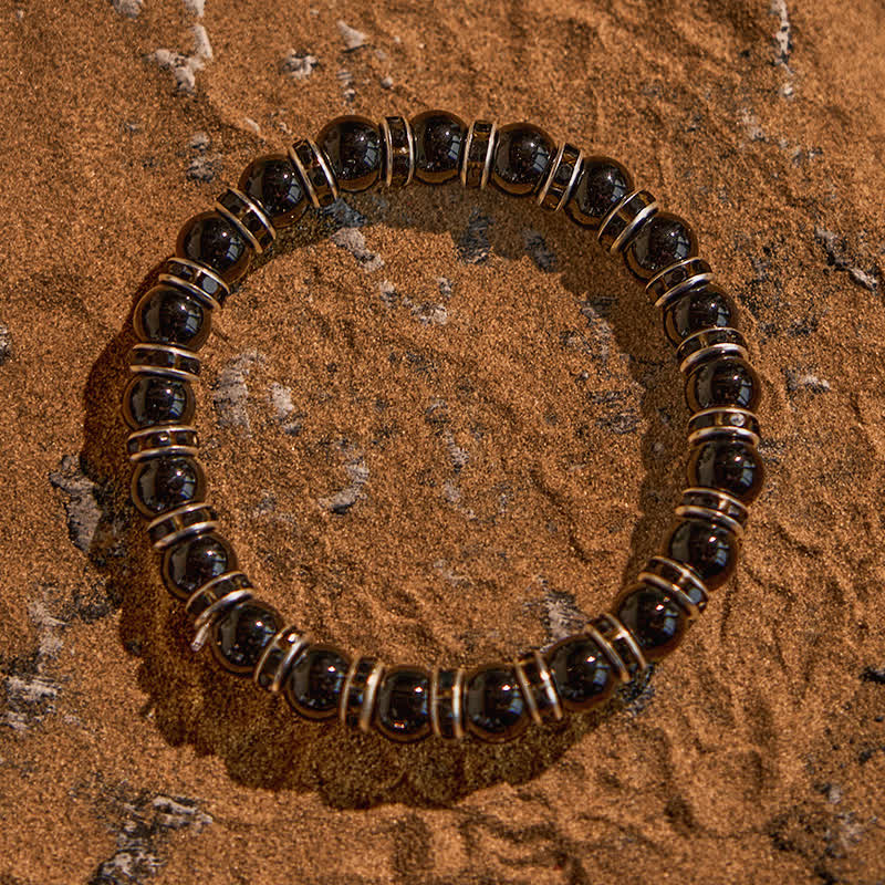 Olivenorma Natural Black Onyx White Zircon Beaded Bracelet