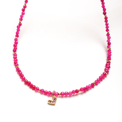 Olivenorma Pink Natural Gemstone Heart Charm Beaded Necklace