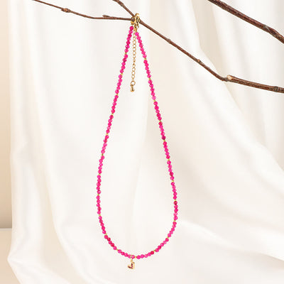 Olivenorma Pink Natural Gemstone Heart Charm Beaded Necklace