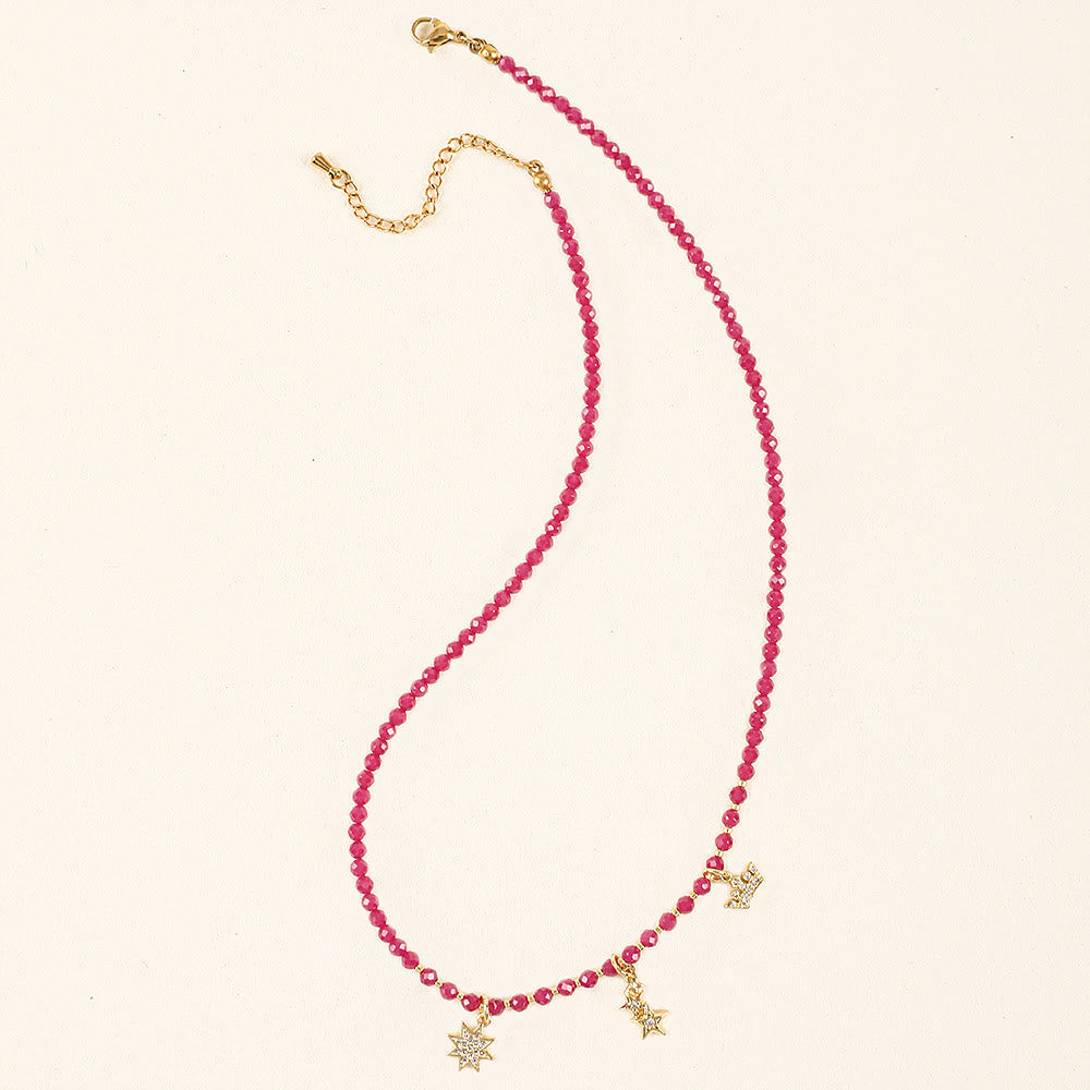 Olivenorma Pink Natural Gemstone Heart Charm Beaded Necklace