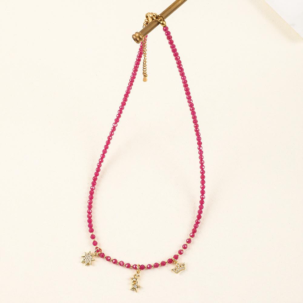 Olivenorma Pink Natural Gemstone Heart Charm Beaded Necklace