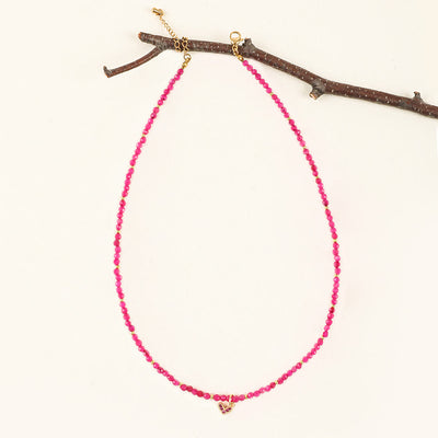 Olivenorma Pink Natural Gemstone Heart Charm Beaded Necklace